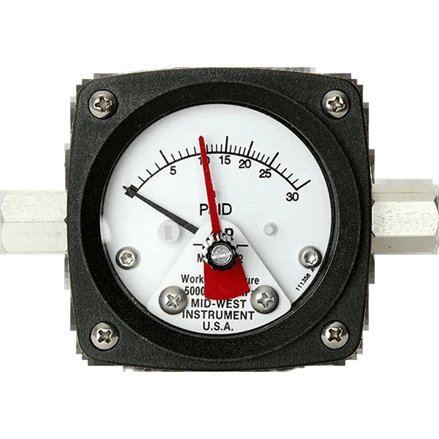 Mid west model 122 piston type gauge 2.5 inch with follower pointer front image by cmc