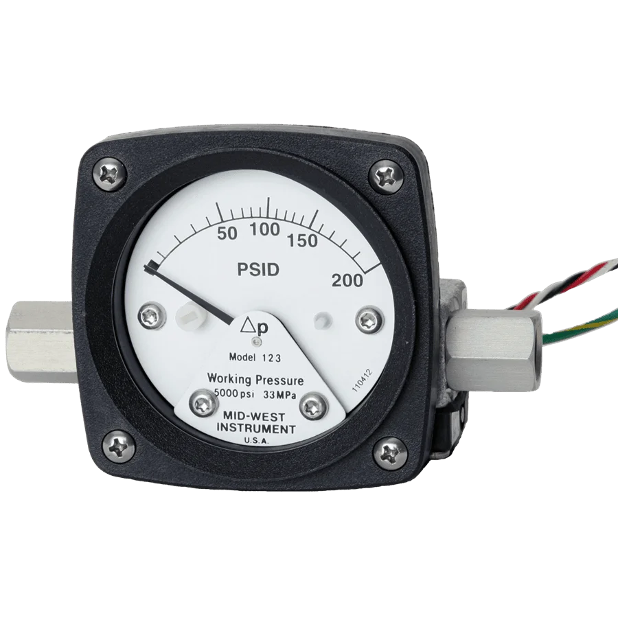 Mid West Model 123 piston type gauge 2.5 inch front image with switch by CMC